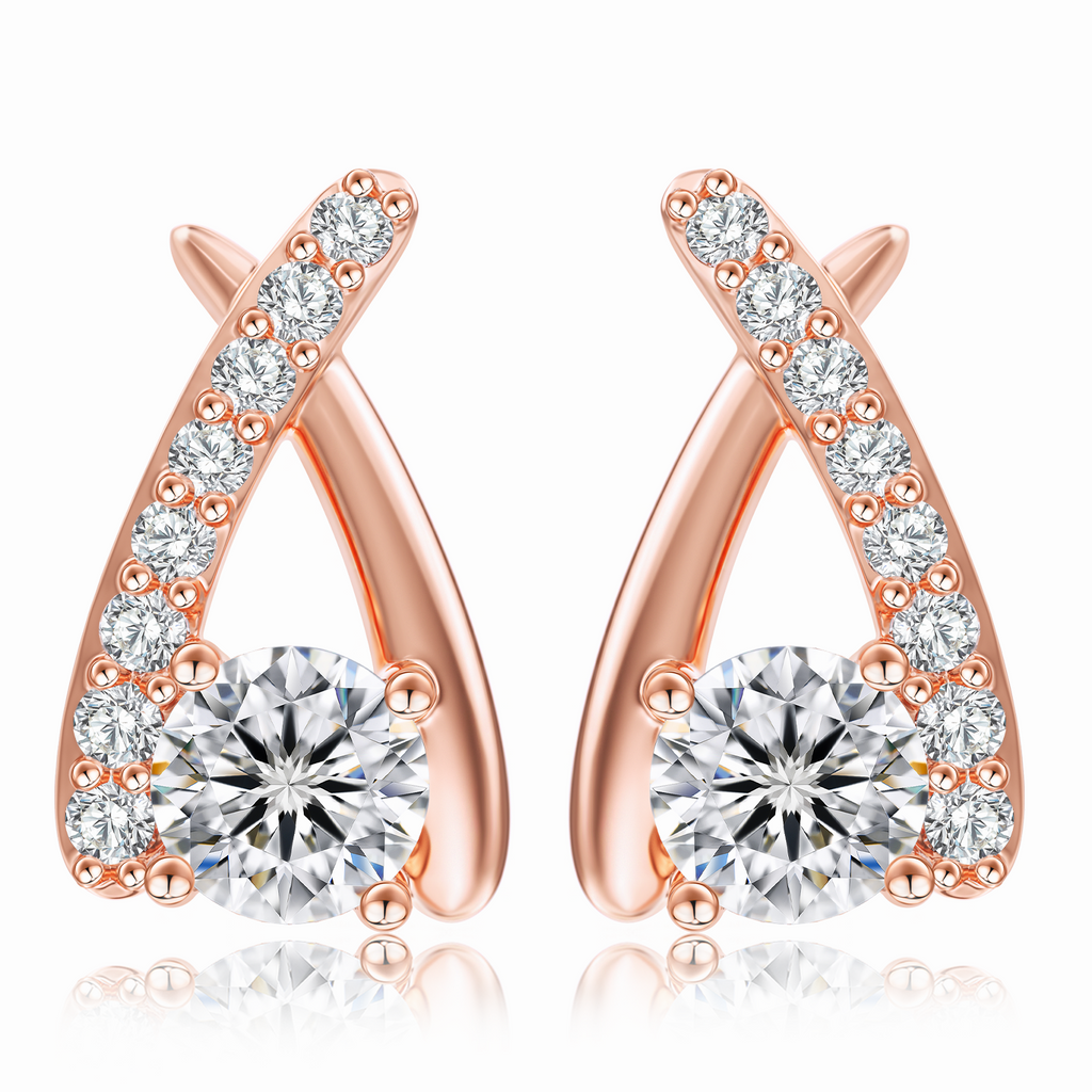 1 karaat moissanite (lab diamant) oorbellen | gekruist design, 925 sterling zilver, 14k roségoudverguld