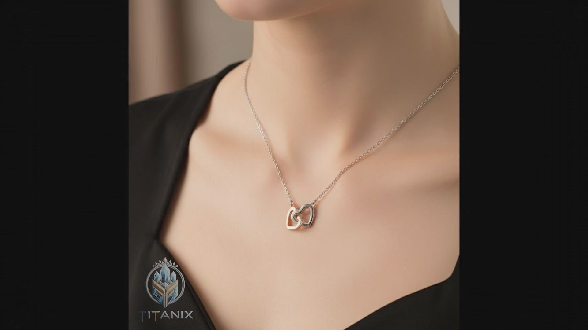 Titanix Ketting Dames – 925 Sterling Zilver – Dubbele Hartjes Rosé-Verguld – Tijdloze Verbondenheid